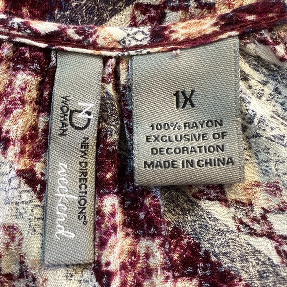 New Directions Burgundy and Cream Chevron Blouse - Picture 6 of 10